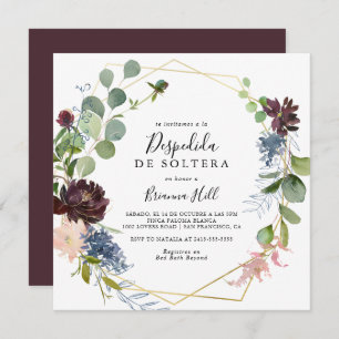 Burgundy Gold Geometric Spanish Bridal Shower Invitation