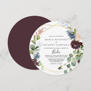 Burgundy Gold Geometric Spanish Wedding Invitation