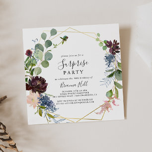 Burgundy Gold Geometric Surprise Party Invitation