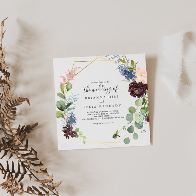 Burgundy Gold Geometric The Wedding Of Invitation (Creator Uploaded)