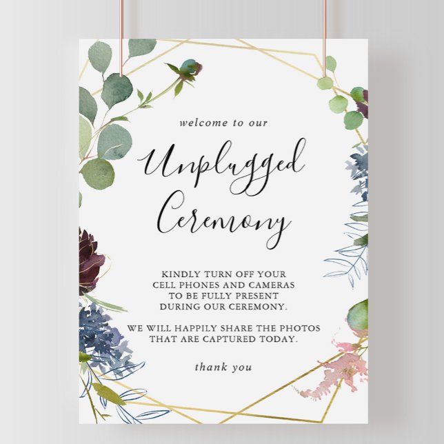 Burgundy Gold Geometric Unplugged Ceremony Sign (Creator Uploaded)
