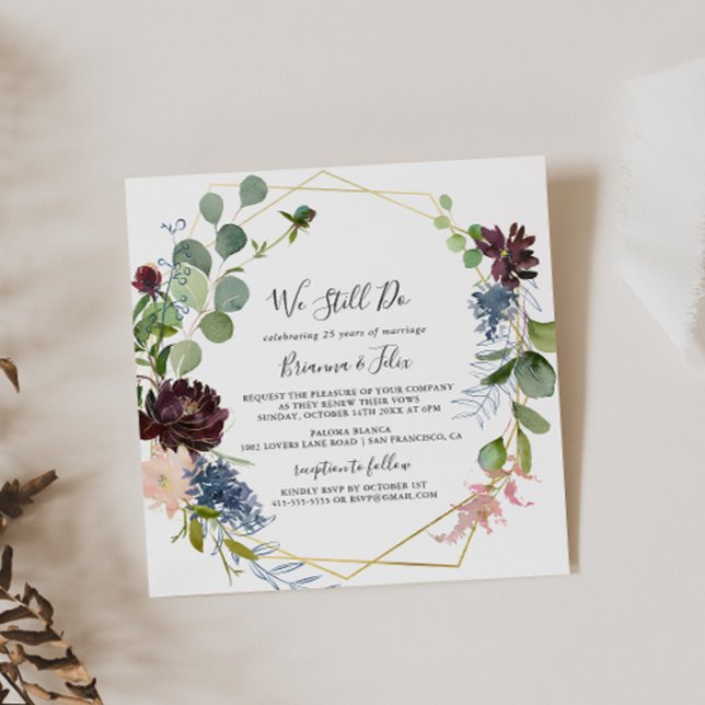 Burgundy Gold Geometric We Still Do Vow Renewal Invitation (Creator Uploaded)
