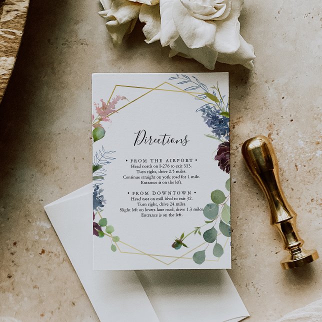 Burgundy Gold Geometric Wedding Directions Enclosure Card (Creator Uploaded)