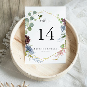 Burgundy Gold Geometric Wedding Table Number