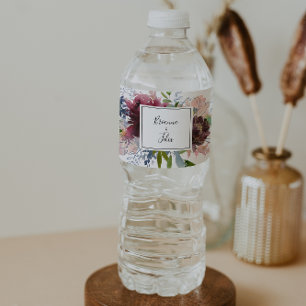 Burgundy Gold Geometric Wedding Water Bottle Label