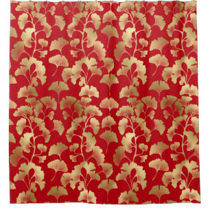 Burgundy Gold Ginkgo with Japanese Elegance Shower Curtain