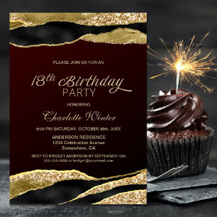 Burgundy Gold Glitter 18th Birthday Party Invitation
