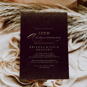 Burgundy Gold Glitter 50th Wedding Anniversary  Invitation