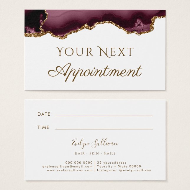 burgundy gold glitter agate Appointment Card (Front & Back)