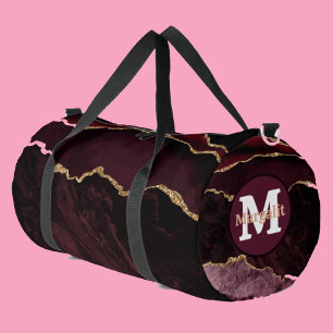 Burgundy Gold Glitter Agate Large Duffel Bag