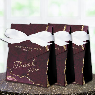 Burgundy Gold Glitter Agate Wedding Favour Box