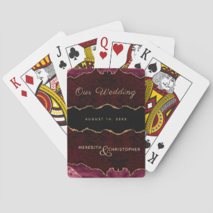 Burgundy Gold Glitter Agate Wedding Playing Cards