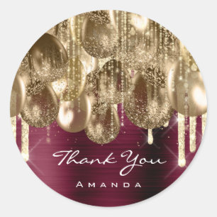 Burgundy GOLD GLITTER BALLONS DRIP Anniversary Classic Round Sticker