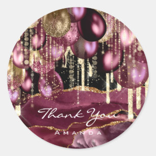 Burgundy GOLD GLITTER BALLONS Thank Anniversary  Classic Round Sticker