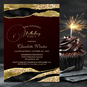 Burgundy Gold Glitter Birthday Party Invitation