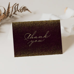 Burgundy Gold Glitter Calligraphy Folded Wedding Thank You Card