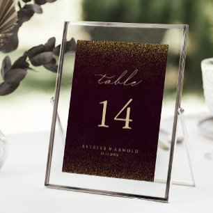 Burgundy Gold Glitter Calligraphy Gold Wedding  Table Number