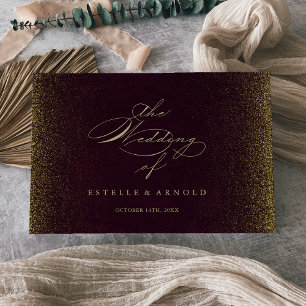Burgundy Gold Glitter Calligraphy Wedding Guest Book