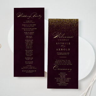Burgundy Gold Glitter Calligraphy Wedding Program