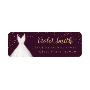 Burgundy Gold Glitter Elegant Dress return address Label