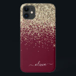 Burgundy Gold Glitter Girly Monogram Glam iPhone 11 Case<br><div class="desc">Gold and Burgundy Faux Sparkle and Dripping Glitter Brushed Metal Monogram Name and Initial Phone. This makes the perfect sweet 16 birthday,  wedding,  bridal shower,  anniversary,  baby shower or bachelorette party gift for someone that loves glam luxury and chic styles.</div>