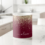 Burgundy Gold Glitter Girly Monogram Glam Coffee Mug<br><div class="desc">Gold and Burgundy Sparkle Glitter Brushed Metal Monogram Name and Initial Coffee Cup or Mug. This makes the perfect sweet 16 birthday,  wedding,  bridal shower,  anniversary,  baby shower or bachelorette party gift for someone that loves glam luxury and chic styles.</div>
