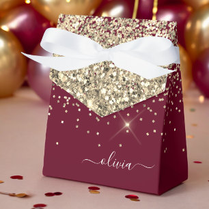 Burgundy Gold Glitter Girly Monogram Glam Favour Box