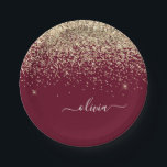 Burgundy Gold Glitter Girly Monogram Glam Paper Plate<br><div class="desc">Gold and Burgundy Sparkle Glitter Monogram Name Party Plates. This makes the perfect sweet 16 birthday,  wedding,  bridal shower,  anniversary,  baby shower or bachelorette party gift for someone that loves glam luxury and chic styles.</div>
