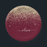 Burgundy Gold Glitter Girly Monogram Glam Paper Plate<br><div class="desc">Gold and Burgundy Sparkle Glitter Monogram Name Party Plates. This makes the perfect sweet 16 birthday,  wedding,  bridal shower,  anniversary,  baby shower or bachelorette party gift for someone that loves glam luxury and chic styles.</div>