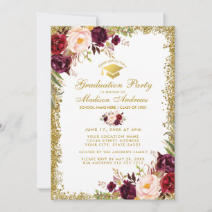 Burgundy Gold Glitter Graduation Party Invite W