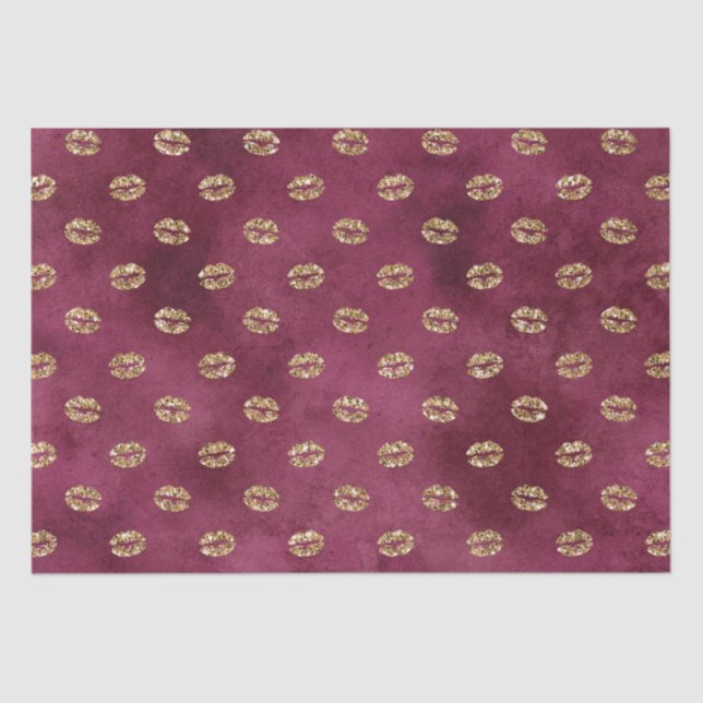 Burgundy Gold Glitter Kisses Lips    Tissue Paper (Front)