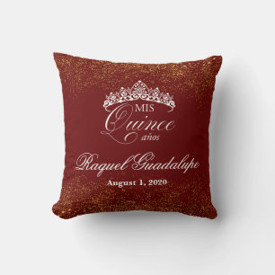 Burgundy + Gold Glitter Mis XV Recuerdo 16" Pillow