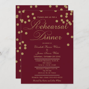 burgundy gold glitter rehearsal dinner invitation
