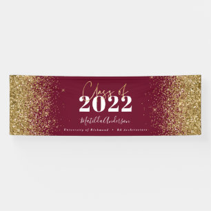 Burgundy gold glitter script class of graduation banner