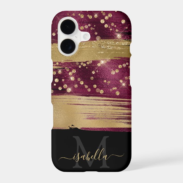 Burgundy Gold Glitter Script Monogrammed (Back)