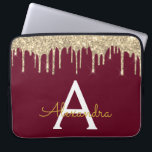 Burgundy Gold Glitter Sparkle Monogram Laptop Sleeve<br><div class="desc">Burgundy Marsala and Gold Faux Dripping Modern and Elegant Girly Glitter and Sparkle Elegant Monogram Case. This case can be customised to include your initial and first name.</div>