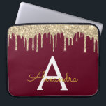 Burgundy Gold Glitter Sparkle Monogram Laptop Sleeve<br><div class="desc">Burgundy Marsala and Gold Faux Dripping Modern and Elegant Girly Glitter and Sparkle Elegant Monogram Case. This case can be customised to include your initial and first name.</div>