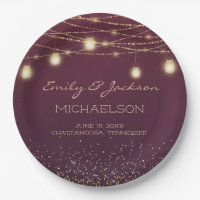Burgundy Gold Glitter String Light Lantern Wedding