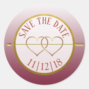 Burgundy & Gold Gradient  Save the Date Stickers