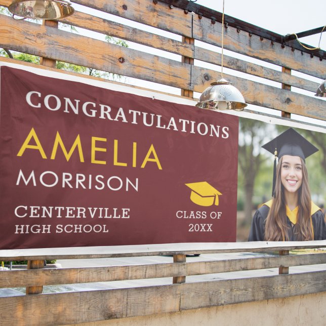 Burgundy Gold Graduate Photo Graduation Banner (Creator Uploaded)