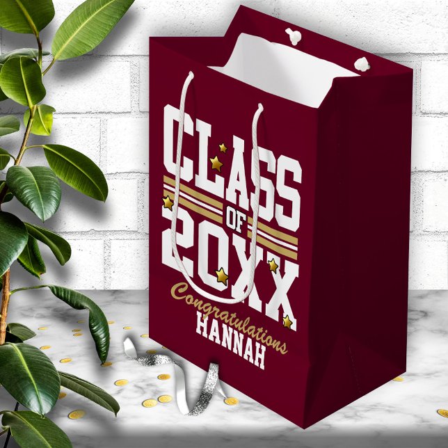 Burgundy|Gold Graduating Class Year Medium Gift Bag (Creator Uploaded)