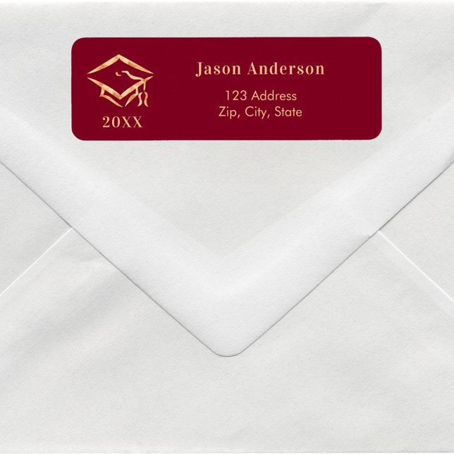 Burgundy gold graduation cap return address label (Creator Uploaded)