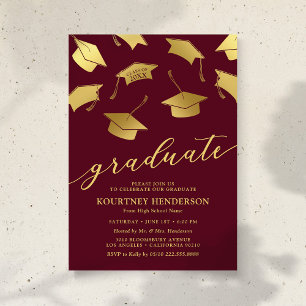 Burgundy Gold Graduation Party Invitations