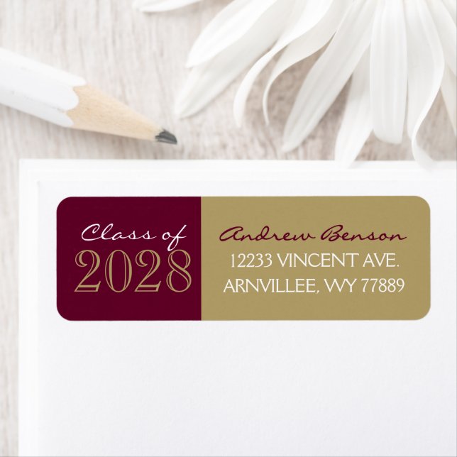 Burgundy & Gold Graduation Return Address Label (Insitu)