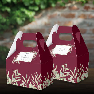 Burgundy Gold Greenery Foliage Wedding Favour Box