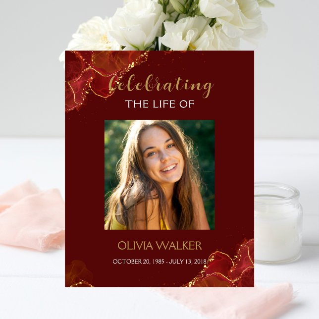 Burgundy  & Gold Greenery Funeral Welcome Sign (Creator Uploaded)