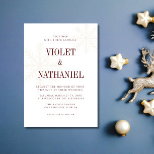 Burgundy & Gold Guiet Snowflake Christmas Wedding Invitation
