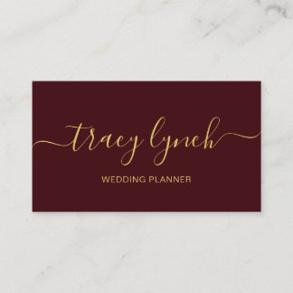 Burgundy Gold  Handwritten Script Calligraphy Business Card