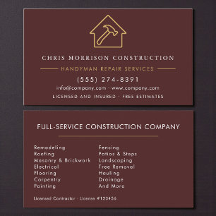 Burgundy Gold Handyman Construction Business Card