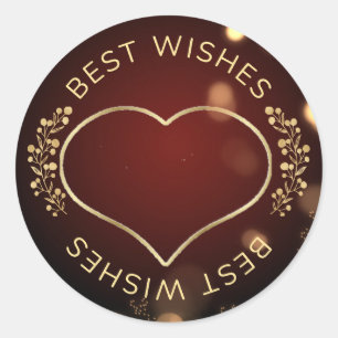 Burgundy Gold Heart Classic Round Sticker